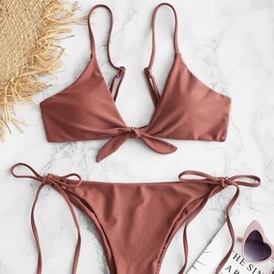 Zaful Knotted String Bikini Set- Lipstick Pink